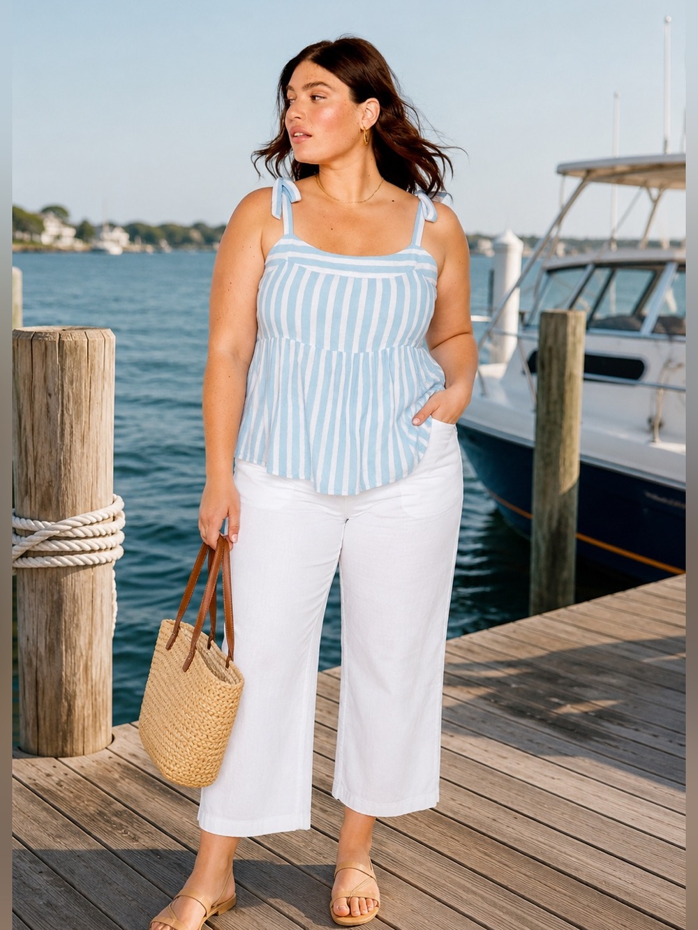 Old Navy Blue and White Striped Blouse 3x